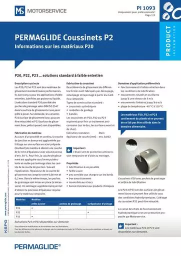 PERMAGLIDE Coussinets P2 Informations sur les materiaux P20 470242