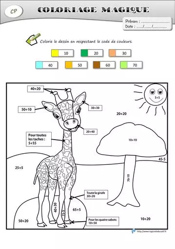 Coloriages magiques girafe cp