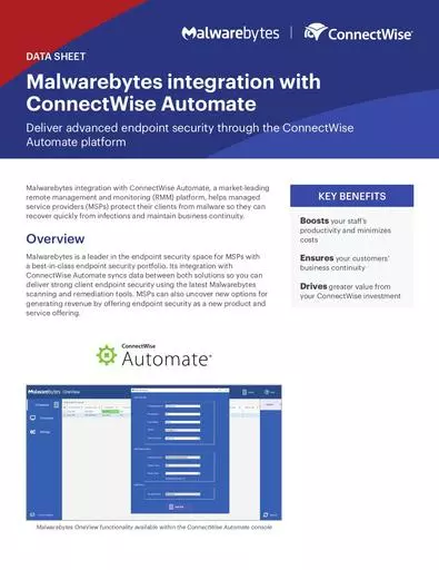 Malwarebytes integration connectwise automate data sheet 110520