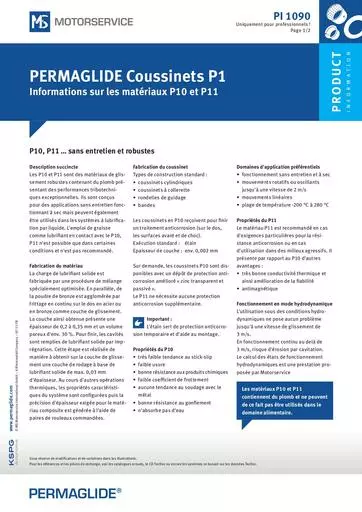 PERMAGLIDE Coussinets P1 Informations sur les matériaux P10 et P11 470132