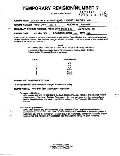 Cessna 180 182 1953 62 PartsManual