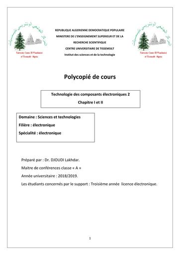 Polycopié cours Technologie des composants électroniques 2