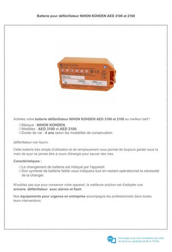 Batterie pour dfibrillateur NIHON KOHDEN AED 3100 et 2100