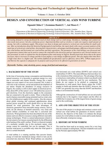 Design and Construction of Vertical Axis Wind Turbine