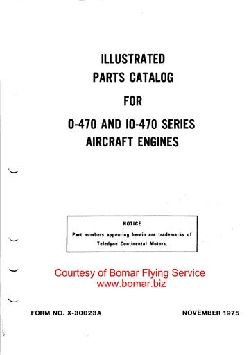 Continental O 470 IO 470 Parts Catalogue 1975