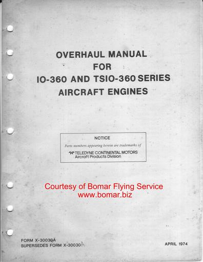 Continental IO 360 TSIO 360 Overhaul Manual 1974