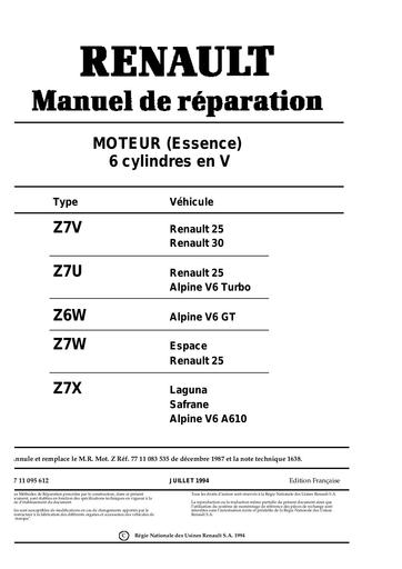 Renault Alpine A310 V6   Manuel de reparation   Moteur 6 cylindres en V
