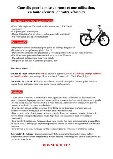 Conseils mise en route utilisation Solex