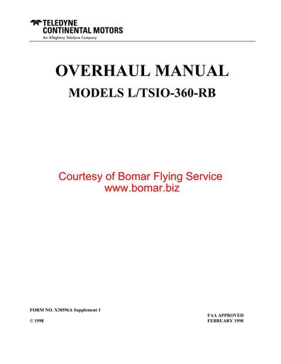 Continental TSIO 360 RB Overhaul Manual 1998