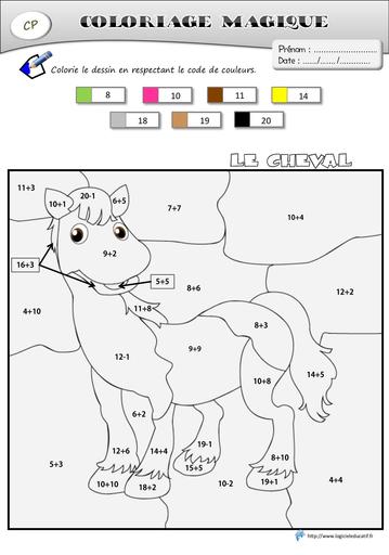 Coloriage magique cheval cp