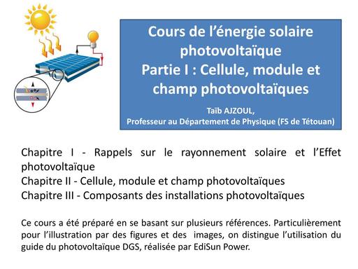 Chapitre I 1 PV rayonnement solaire effet PV
