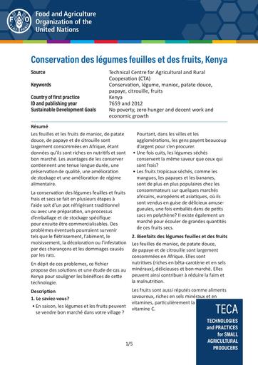 Conservation legumes et fruits kenya