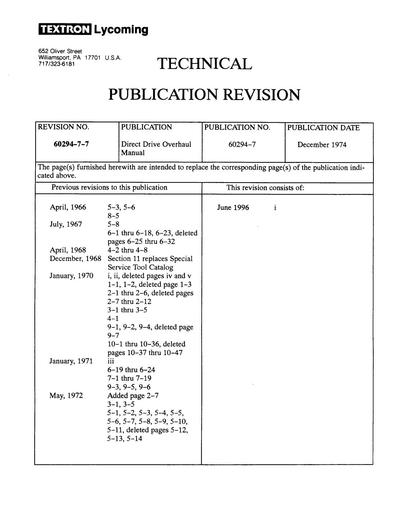 Lycoming 60294 7 Direct Drive Engine Overhaul Manual jan2007
