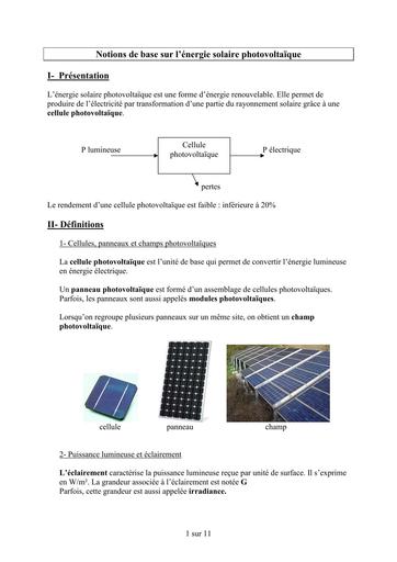 Notions solaire photovoltaique