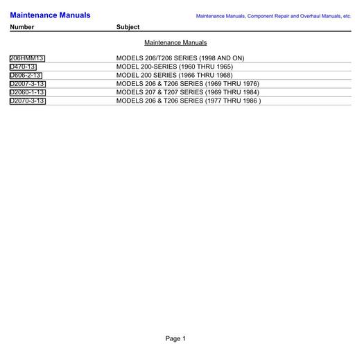 MMs list of maintenance manuals C206