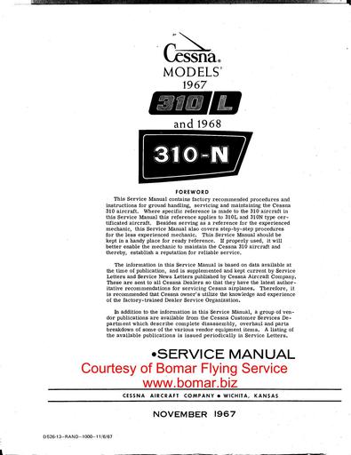 Cessna 310 C310L C310N 1967 1968 ServiceManual v1967