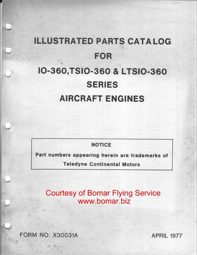 Continental IO 360 TSIO360 LTSIO360 Parts Catalogue 1977