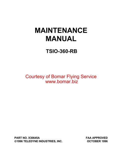 Continental TSIO 360 RB Maintenance Manual 1996