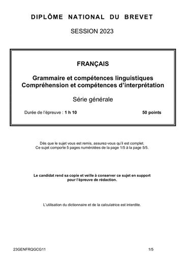 Diplome national du brevet 2023   francais