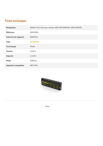 Batterie compatible M05 302R3R   mindray MEC 1200