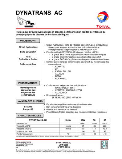 Total mx dynatrans ac 10w 30 pour le matriel caterpillar