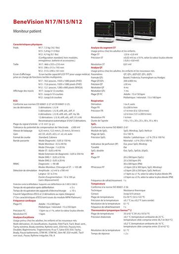 BeneVision N12N15N17 Biomed Spec Sheet French
